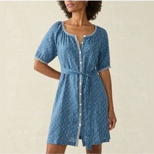 Faherty Carmel Linen Dress in Key Largo Blue.